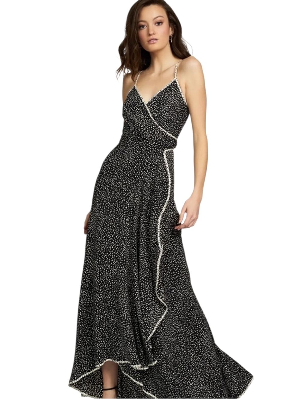 Anthropologie Hutch Farrah Wrap Maxi Dress Dalmation Print High-Low Hem Sz SP